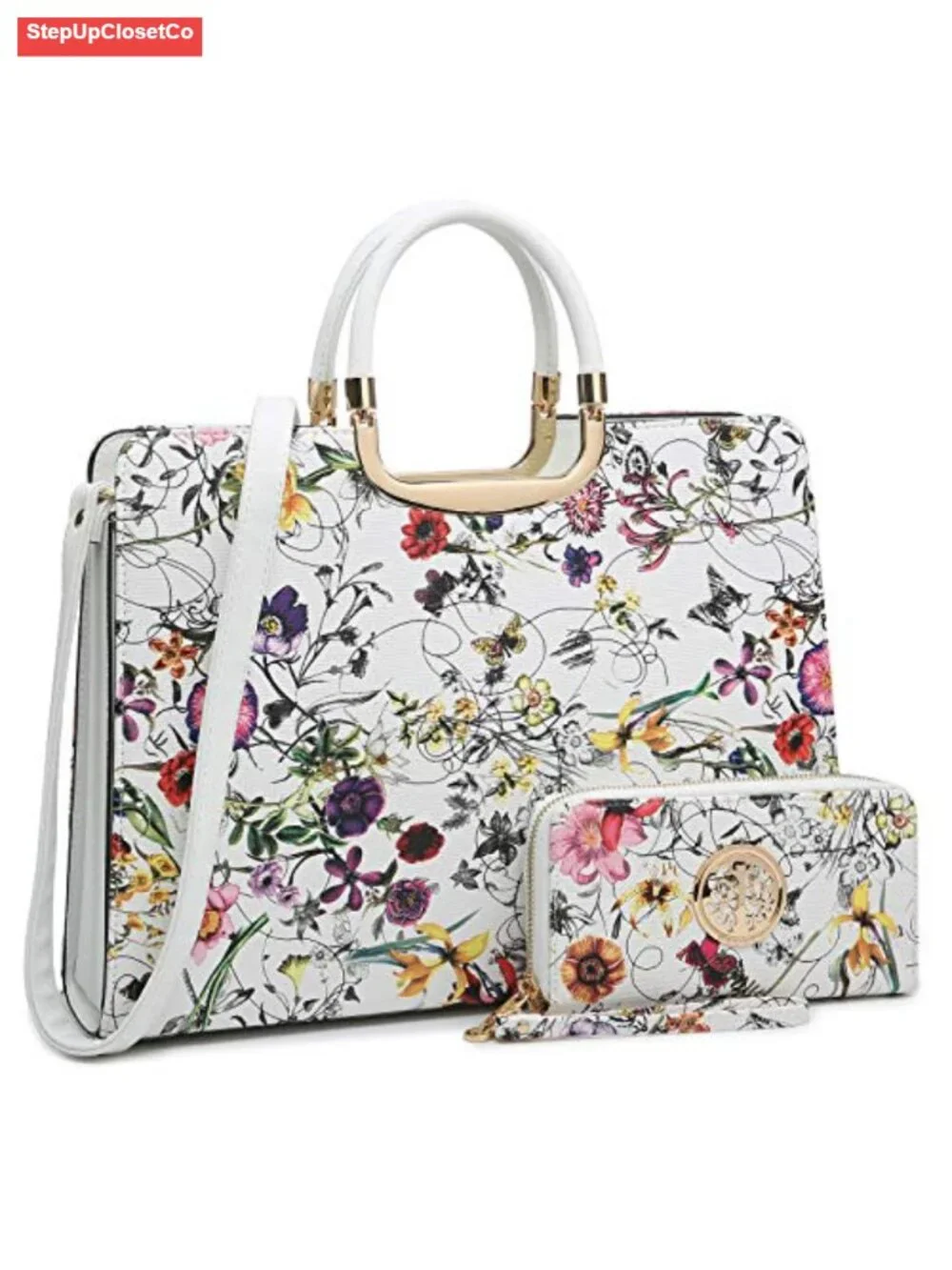Women's Vegan Leather Satchel Tote with Wallet - Work Bag